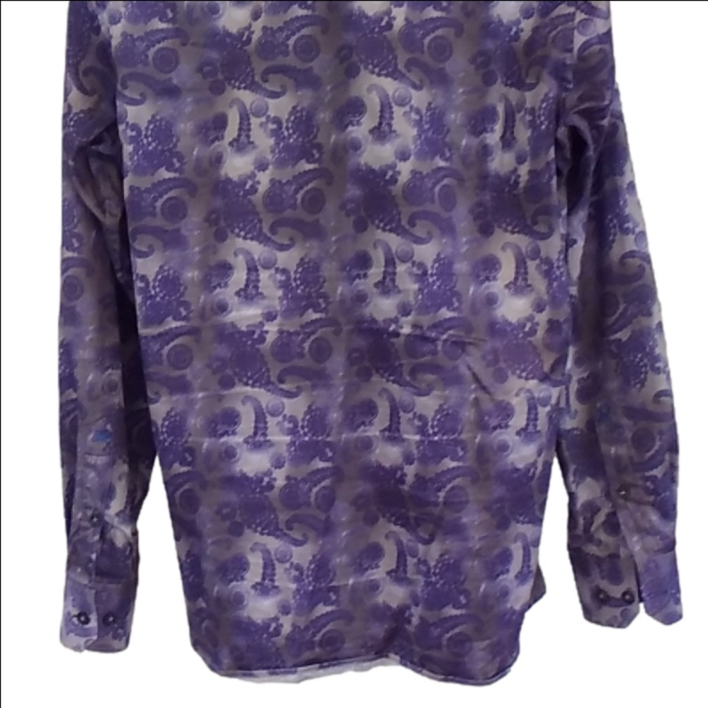 Au Noir Men's Button Up Long Sleeve Paisley Cotton Dress Shirt Size M - Picture 10 of 16